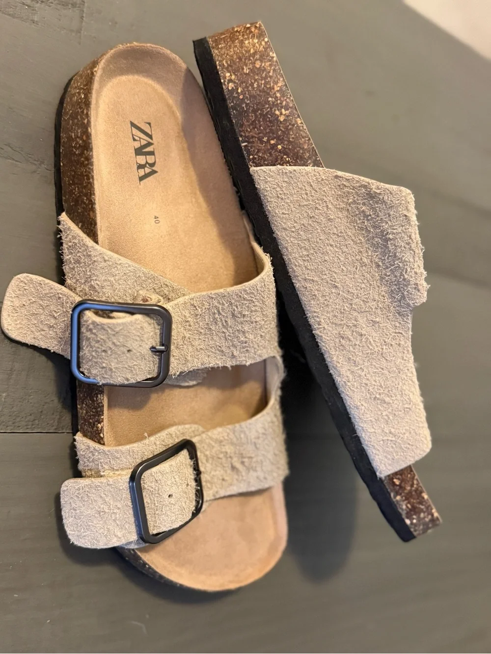 ZARA Men’s 7.5/8 Genuine Suede Leather Split Suede Double Strap Sandals in Beige